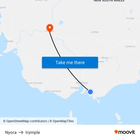 Nyora to Irymple map