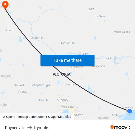 Paynesville to Irymple map