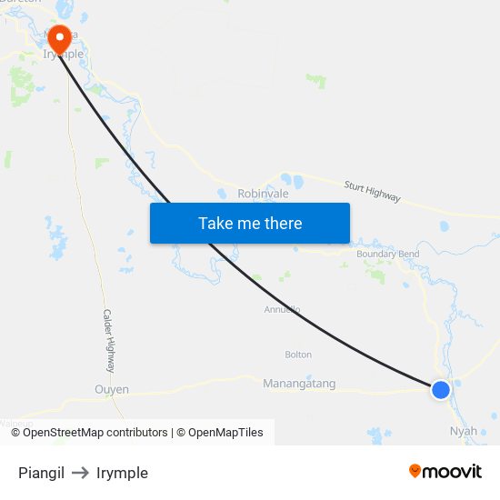 Piangil to Irymple map