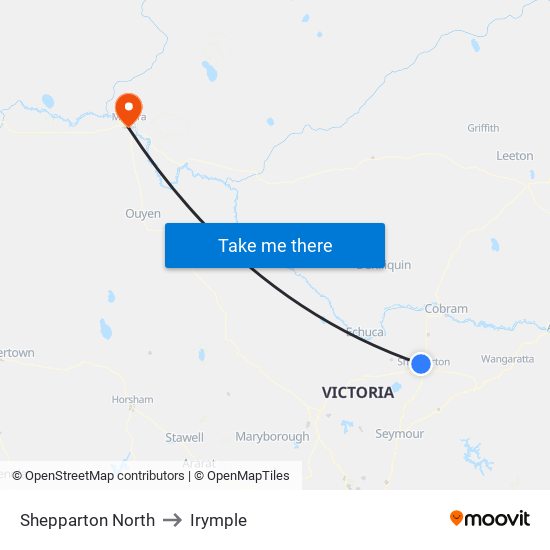 Shepparton North to Irymple map