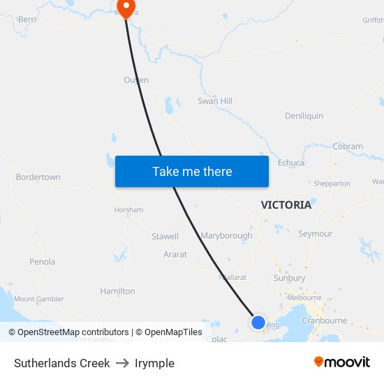 Sutherlands Creek to Irymple map