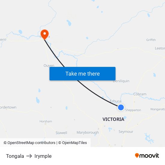 Tongala to Irymple map