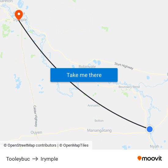 Tooleybuc to Irymple map