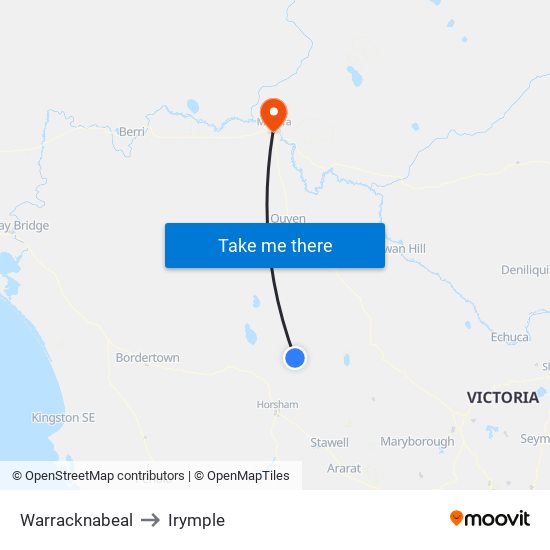 Warracknabeal to Irymple map