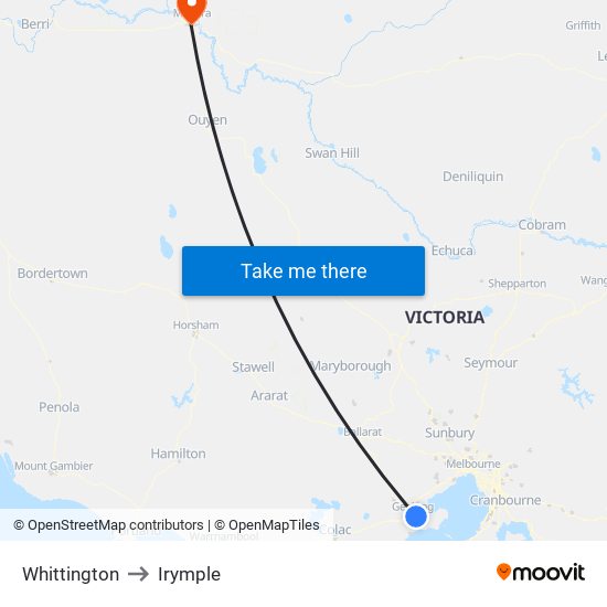 Whittington to Irymple map