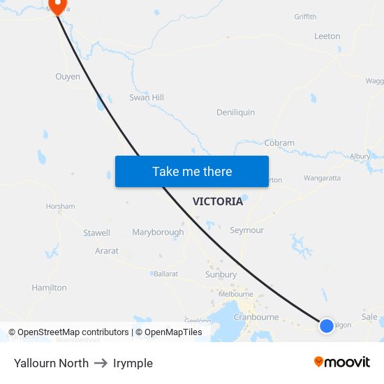 Yallourn North to Irymple map