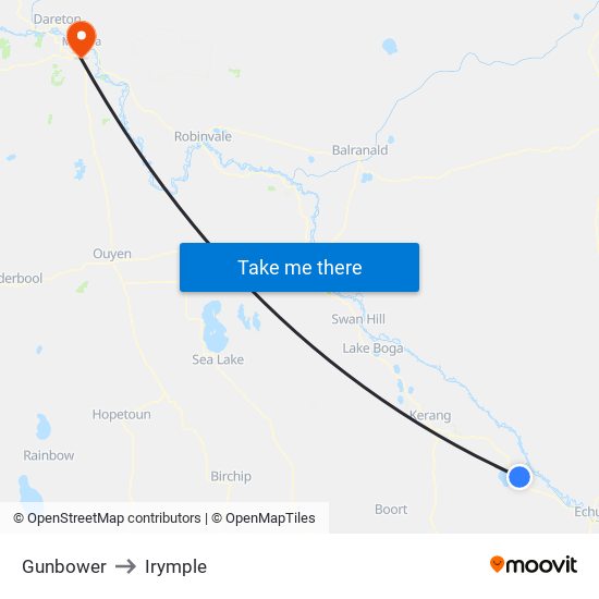 Gunbower to Irymple map