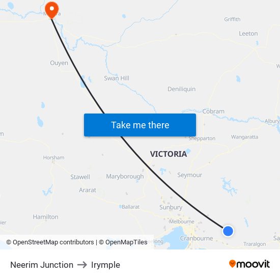Neerim Junction to Irymple map