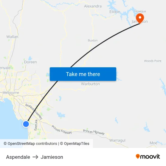 Aspendale to Jamieson map