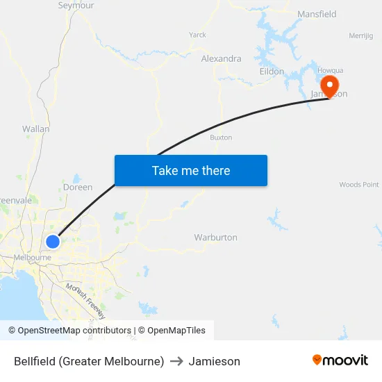 Bellfield (Greater Melbourne) to Jamieson map