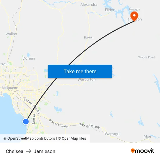 Chelsea to Jamieson map