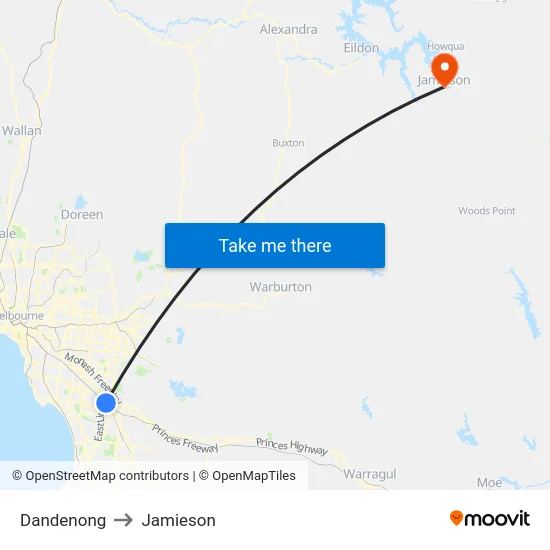 Dandenong to Jamieson map