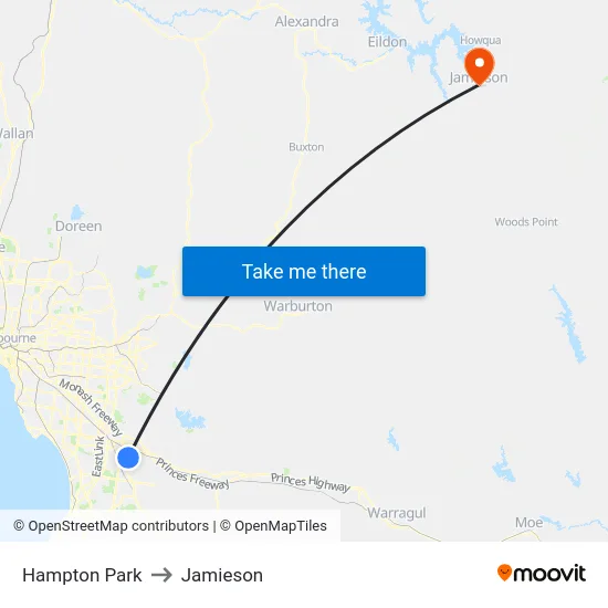 Hampton Park to Jamieson map