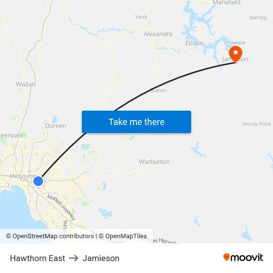 Hawthorn East to Jamieson map