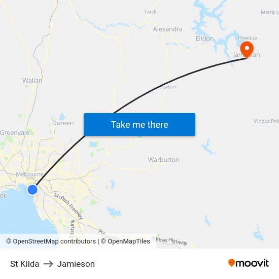St Kilda to Jamieson map