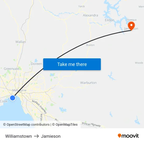 Williamstown to Jamieson map