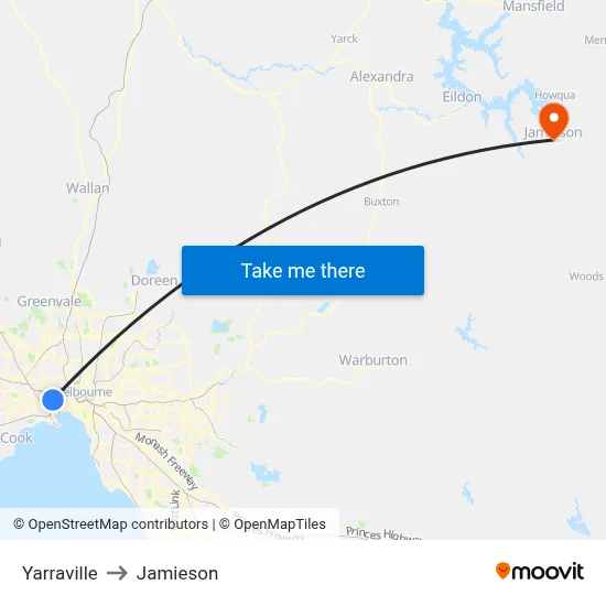 Yarraville to Jamieson map