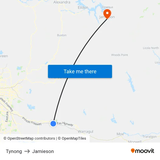 Tynong to Jamieson map