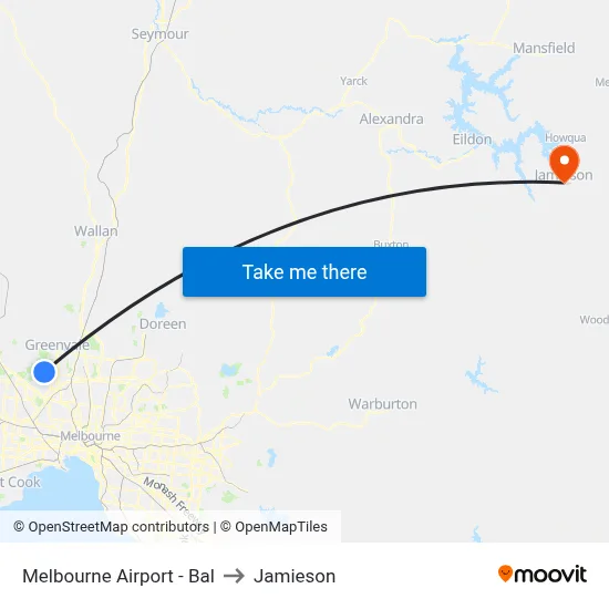 Melbourne Airport - Bal to Jamieson map