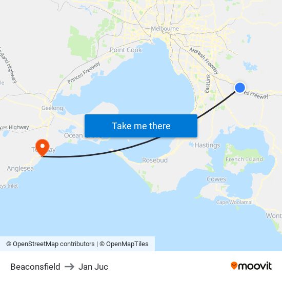 Beaconsfield to Jan Juc map