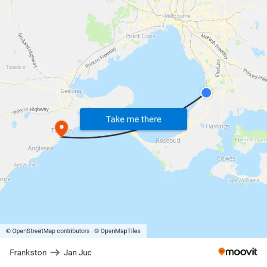 Frankston to Jan Juc map