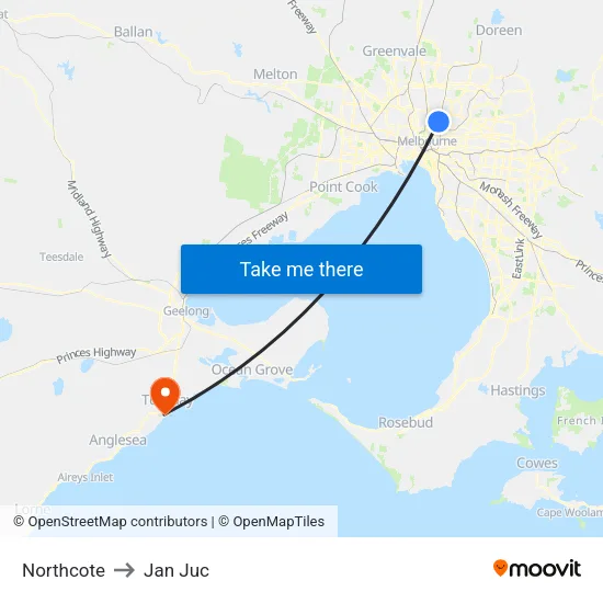 Northcote to Jan Juc map