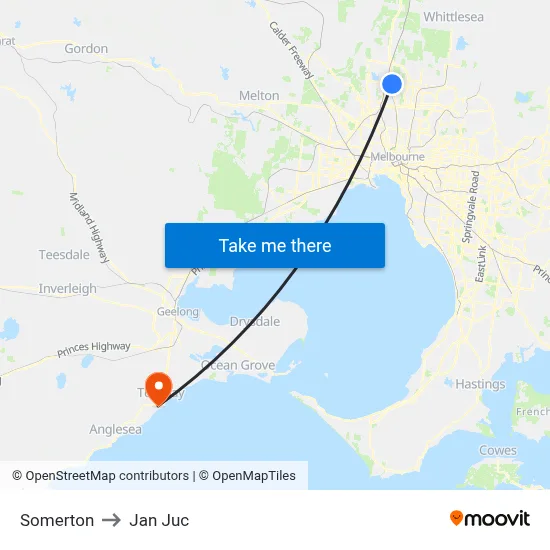 Somerton to Jan Juc map