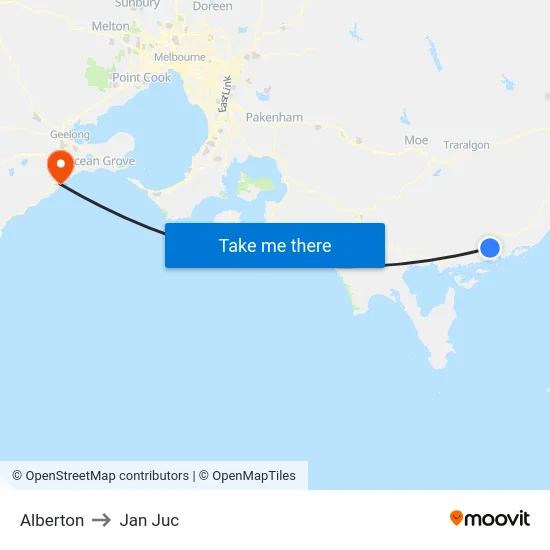Alberton to Jan Juc map