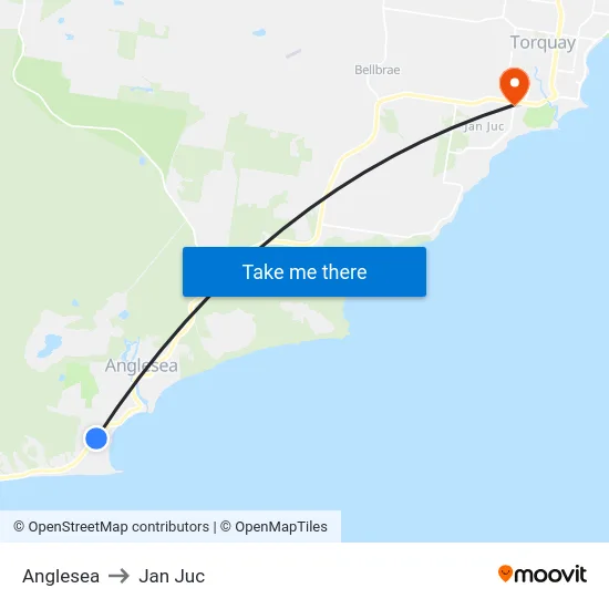 Anglesea to Jan Juc map