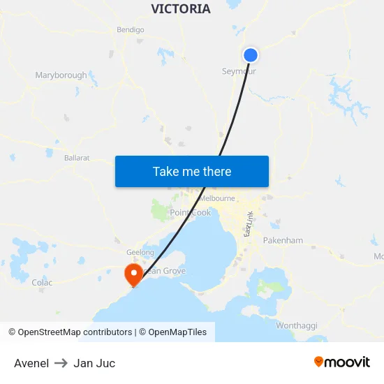 Avenel to Jan Juc map