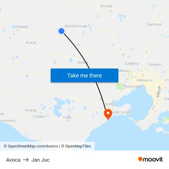 Avoca to Jan Juc map