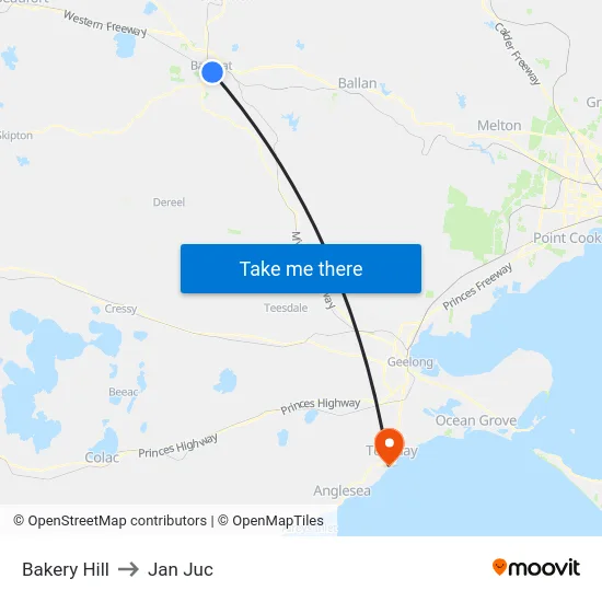 Bakery Hill to Jan Juc map