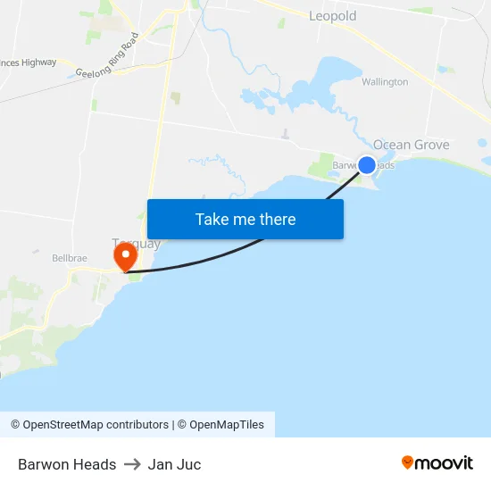 Barwon Heads to Jan Juc map
