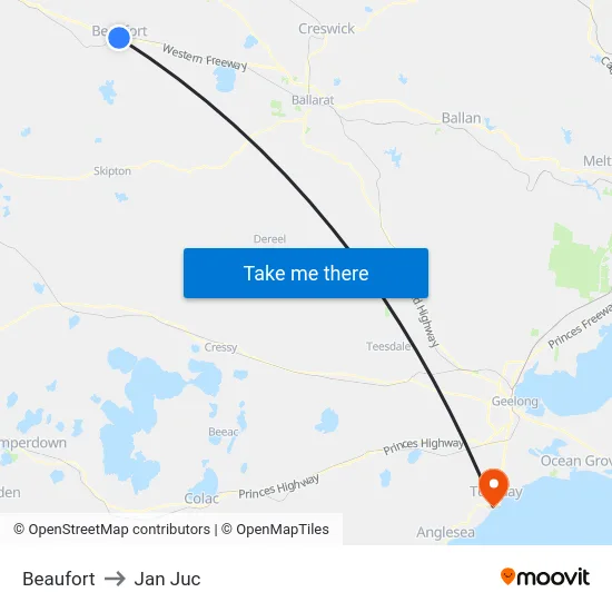 Beaufort to Jan Juc map