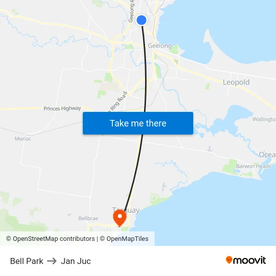 Bell Park to Jan Juc map