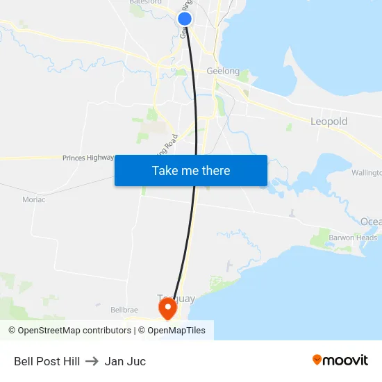 Bell Post Hill to Jan Juc map