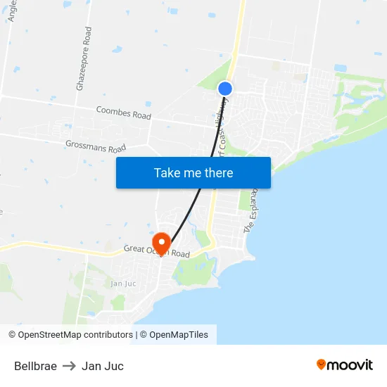 Bellbrae to Jan Juc map