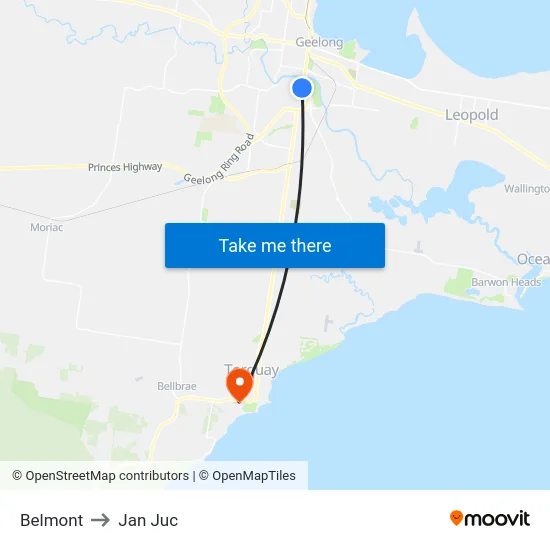 Belmont to Jan Juc map