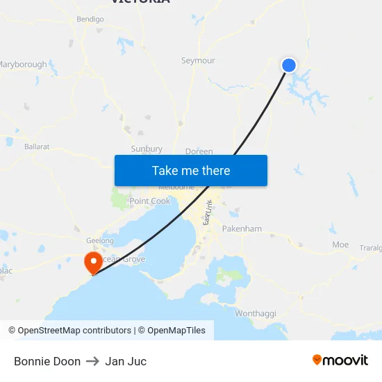 Bonnie Doon to Jan Juc map