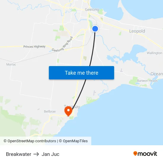 Breakwater to Jan Juc map