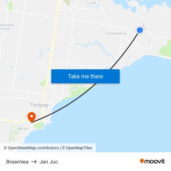 Breamlea to Jan Juc map