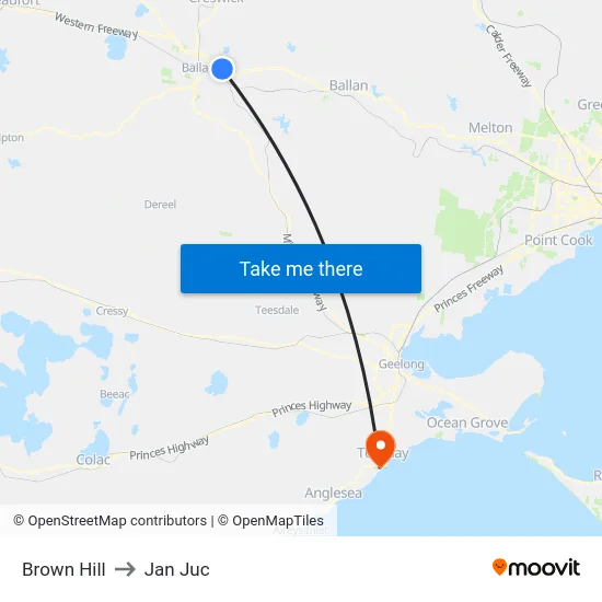 Brown Hill to Jan Juc map