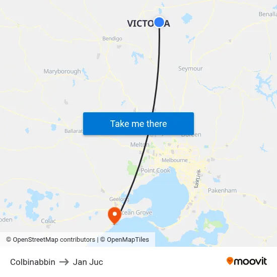 Colbinabbin to Jan Juc map