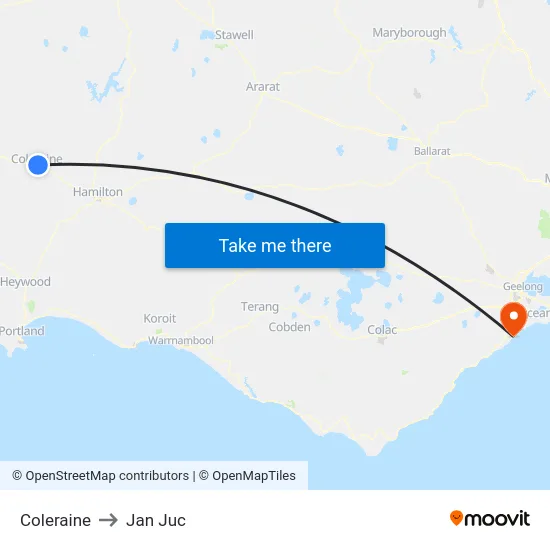 Coleraine to Jan Juc map