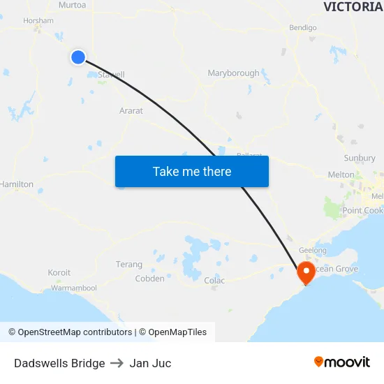 Dadswells Bridge to Jan Juc map