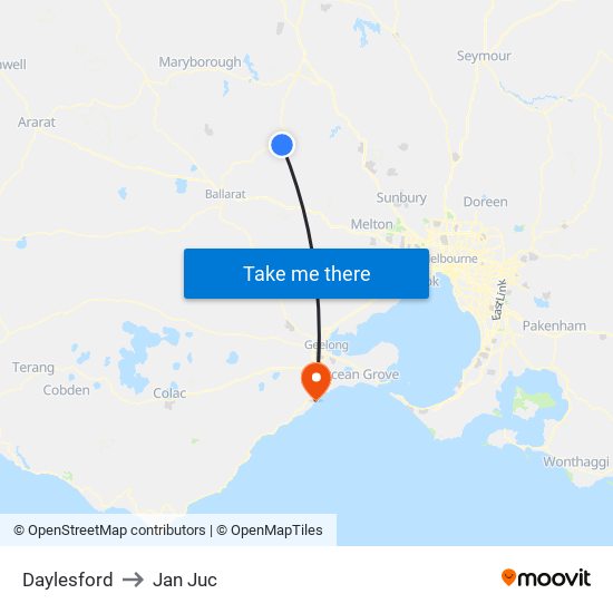 Daylesford to Jan Juc map