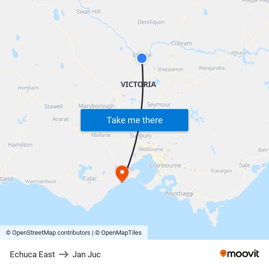 Echuca East to Jan Juc map