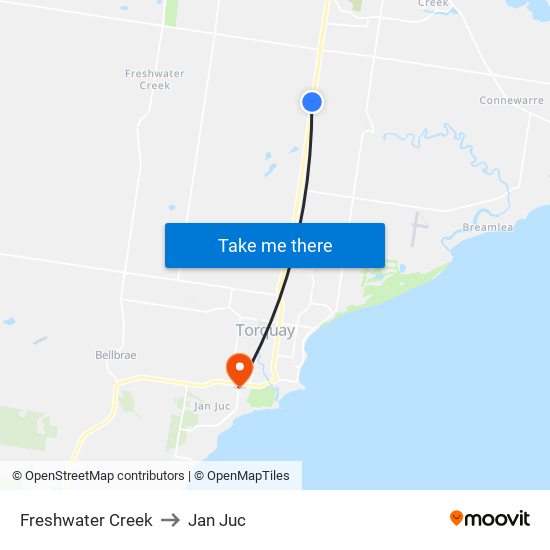 Freshwater Creek to Jan Juc map