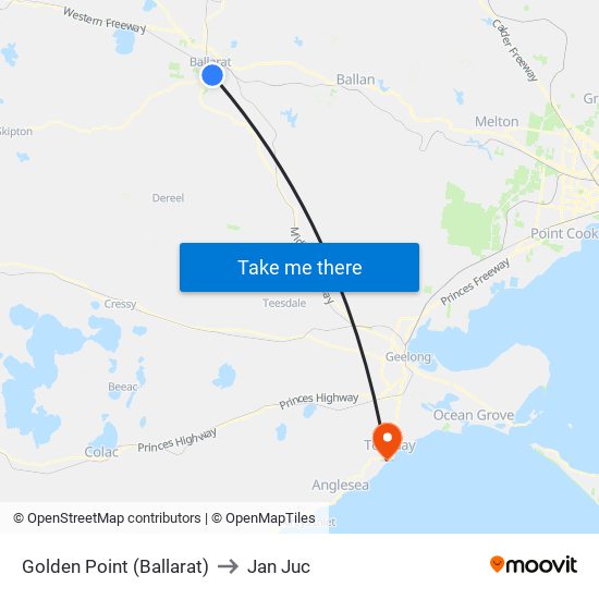 Golden Point (Ballarat) to Jan Juc map