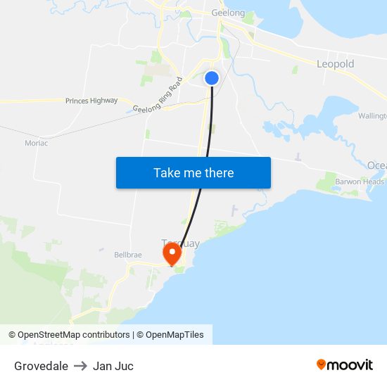 Grovedale to Jan Juc map